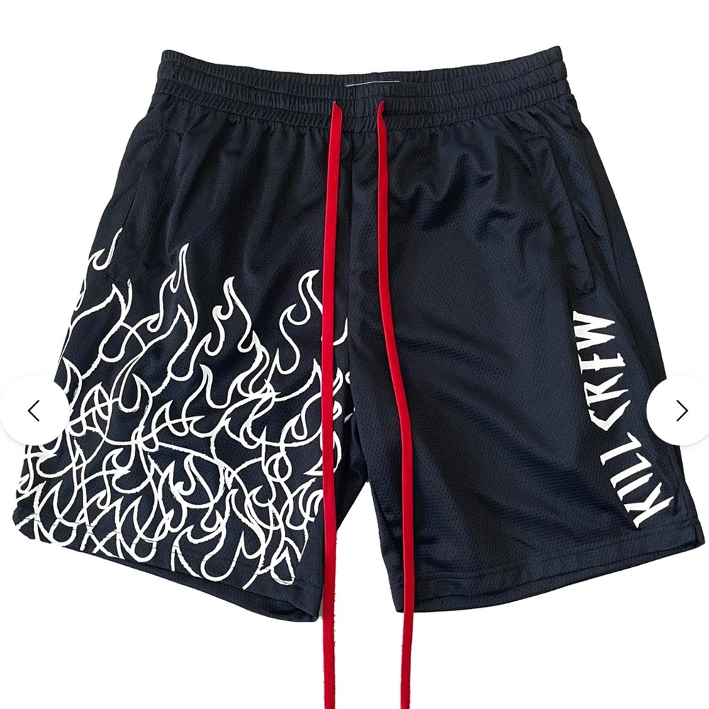 Kill Crew Black Athletic Shorts with White Flames